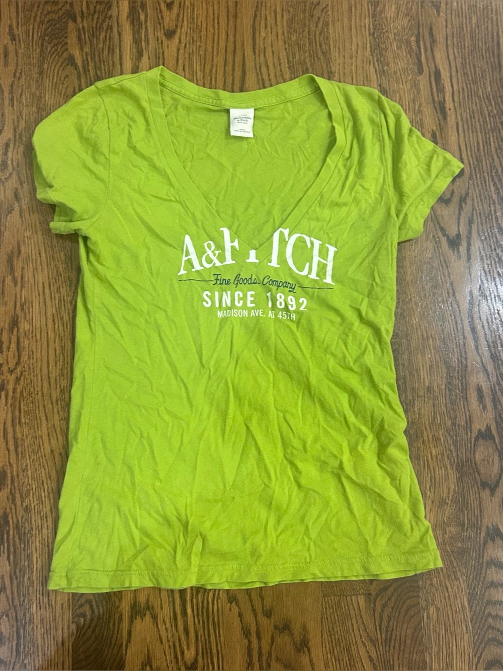 Vintage Y2K Abercrombie & Fitch Lime Green V-Neck Graphic Tee